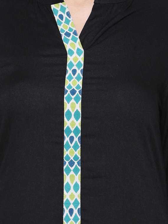 black rayon straight kurta - 14377390 -  Standard Image - 3