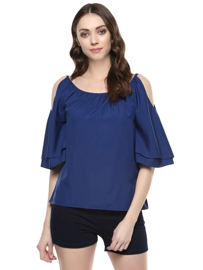 gathered neck cold shoulder top - 14382807 - Zoom Image - 0