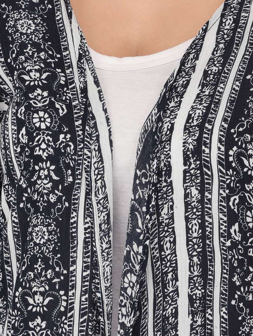 Black Printed Rayon Shrug - 14382982 -  Standard Image - 3