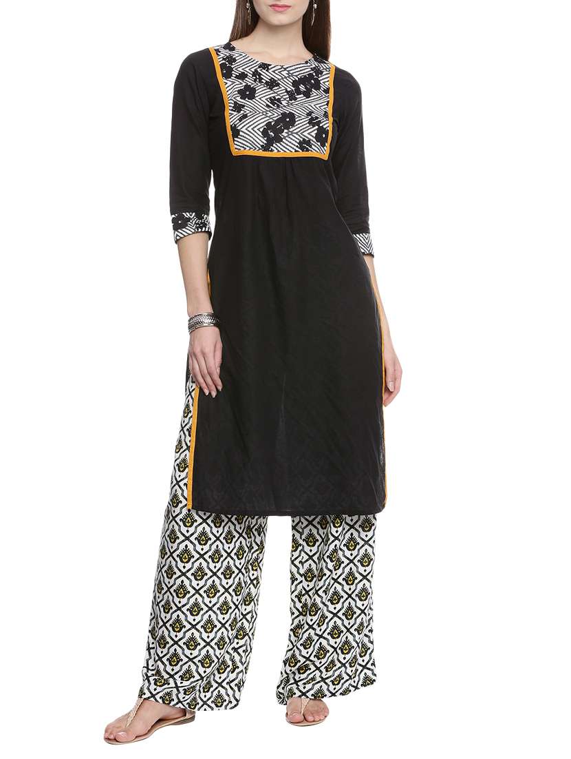 black cotton straight kurta