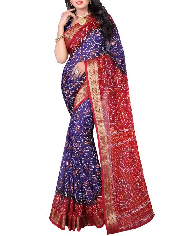 purple art silk bandhani saree with blouse