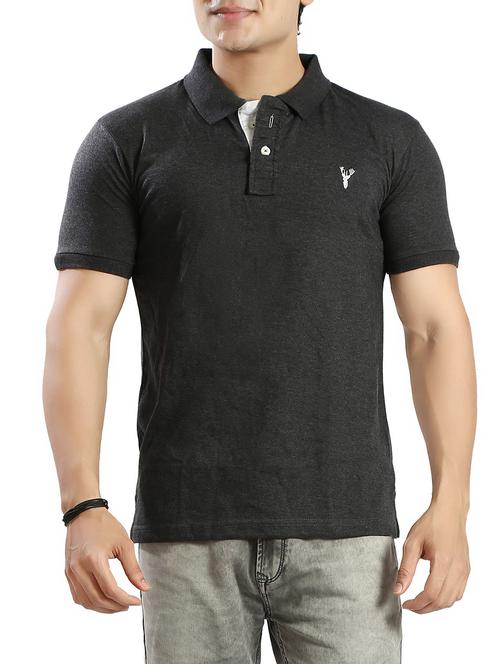 grey solid polo t-shirt - 14393883 -  Standard Image - 0