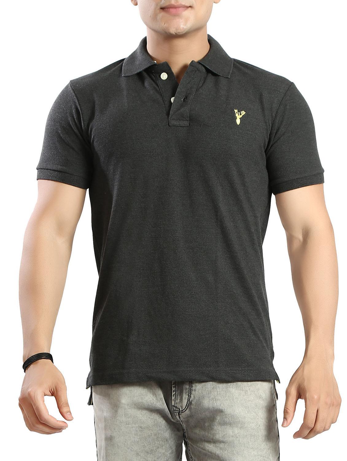 grey solid polo t-shirt - 14393970 -  Zoom Image - 0