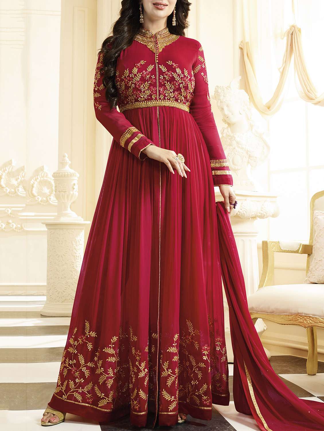 red flared semi-stitched suit