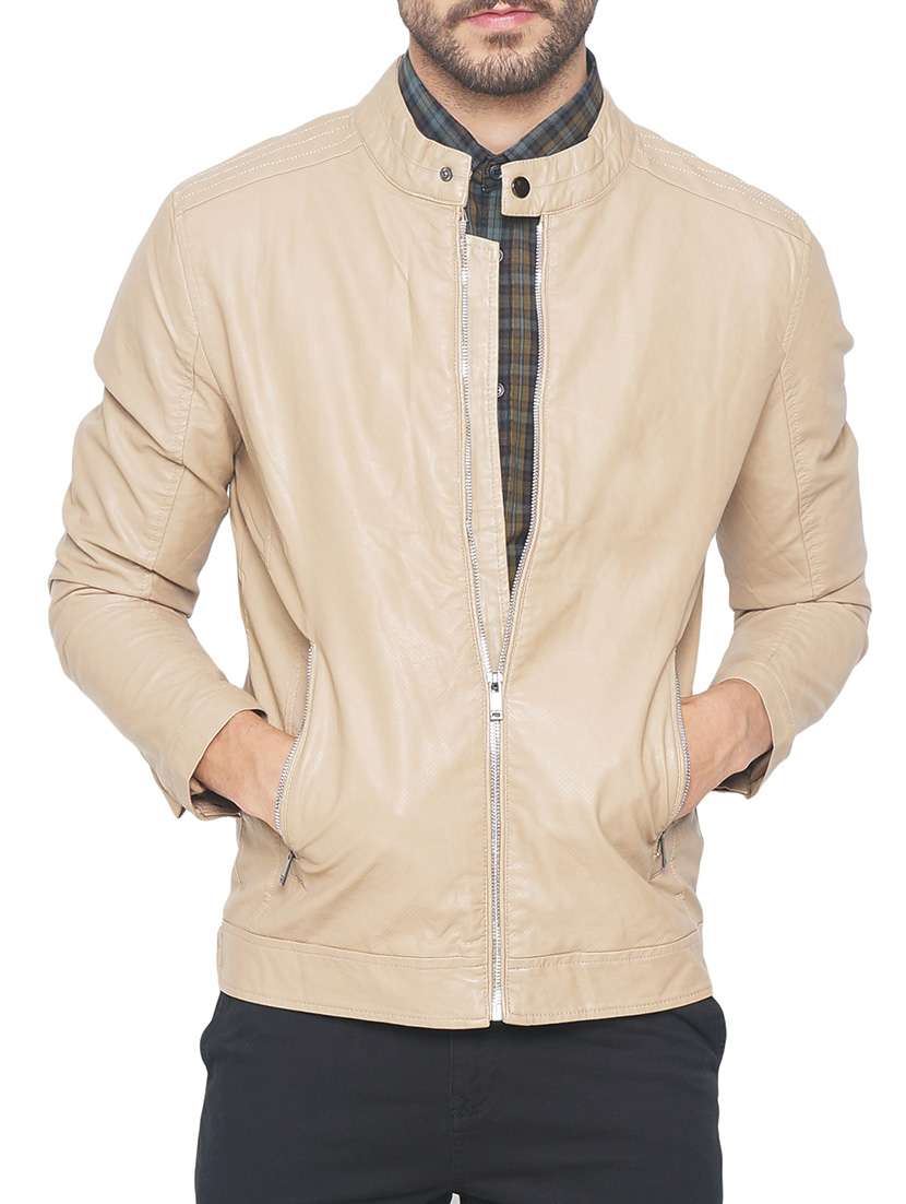 beige leather biker jacket