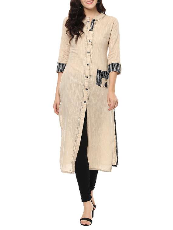 beige cotton straight kurta