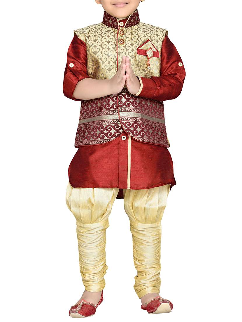 red silk blend sherwani set