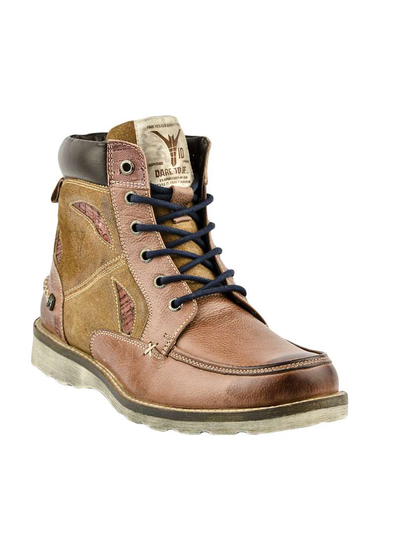 Buy online Brown Leather High Ankle Boots from Casual Shoes for