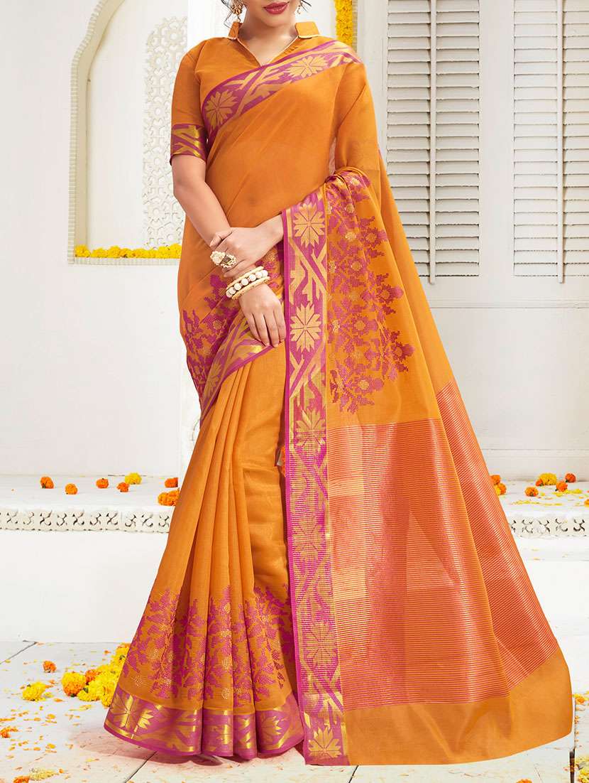 orange art silk embroidered saree with blouse