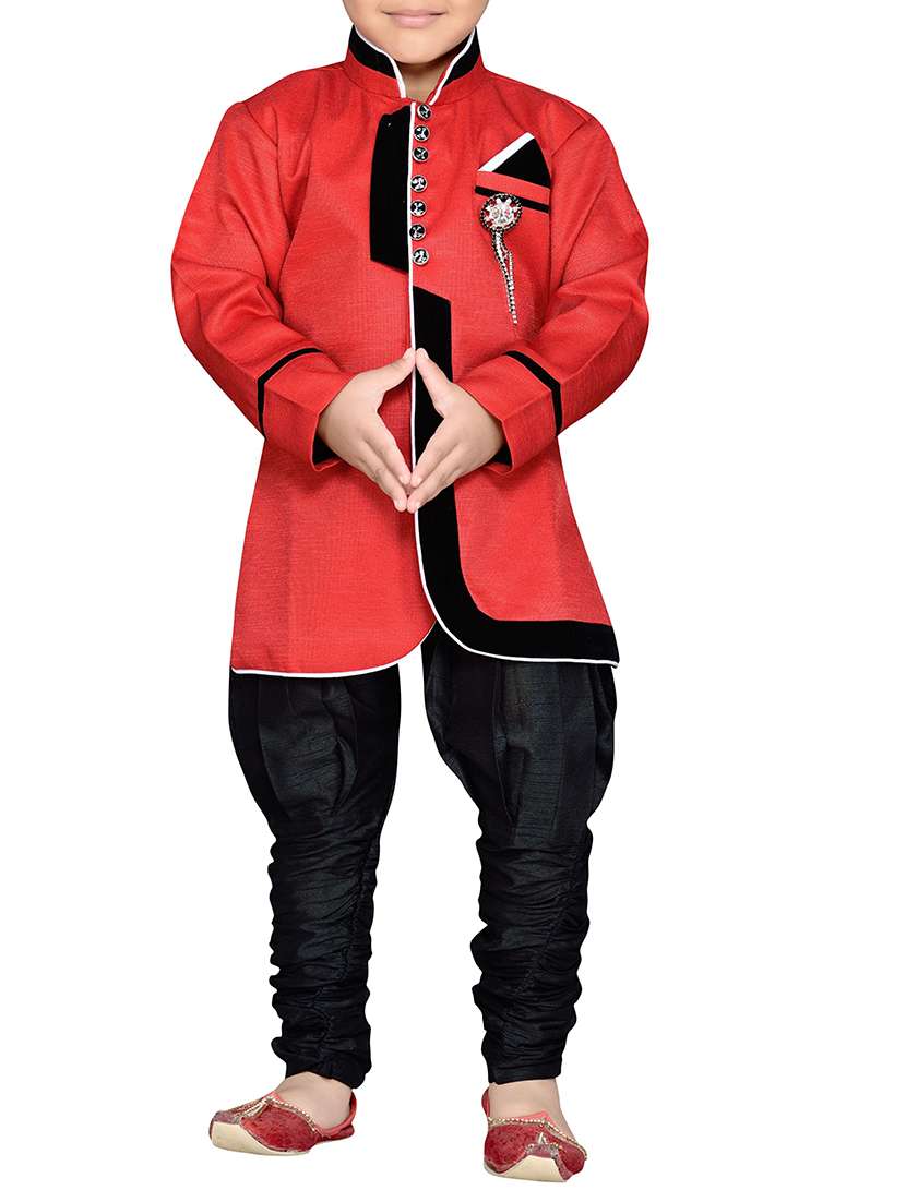 red cotton blend kurta set - 14405595 - Zoom Image - 0