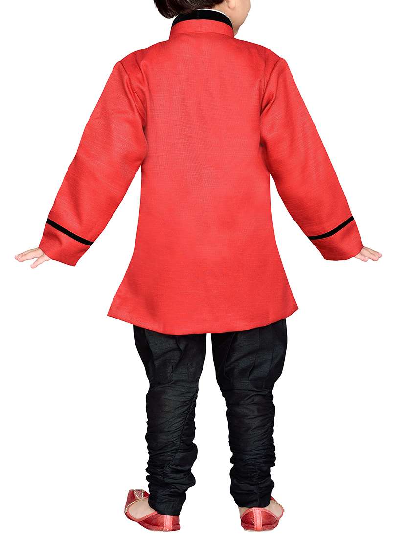 red cotton blend kurta set - 14405595 - Standard Image - 3