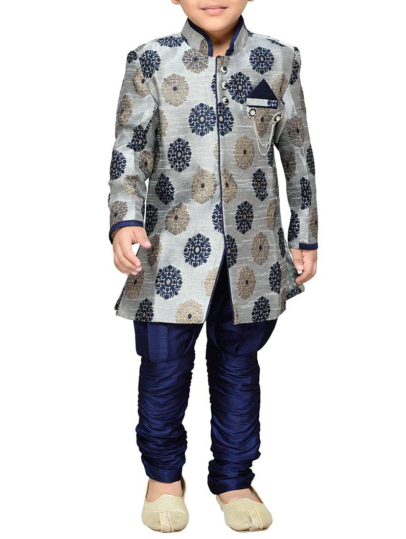 grey silk blend kurta sets - 14405608 -  Zoom Image - 0