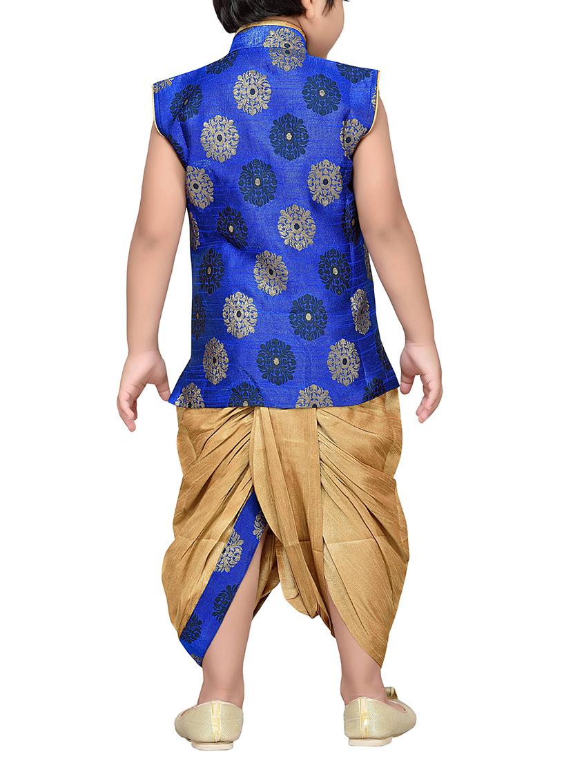 blue silk blend dhoti kurta sets - 14405613 - Standard Image - 3