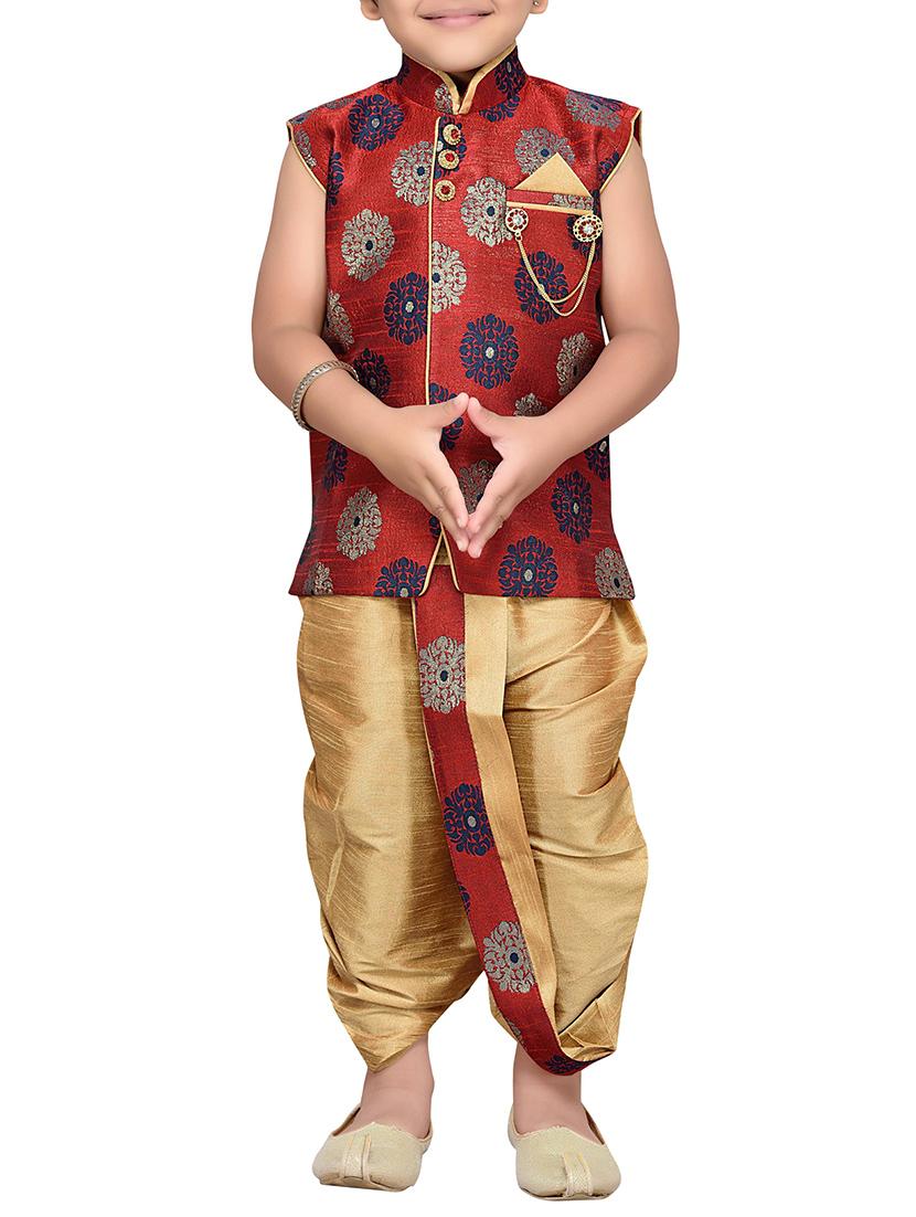red silk blend kurta sets - 14405615 -  Zoom Image - 0