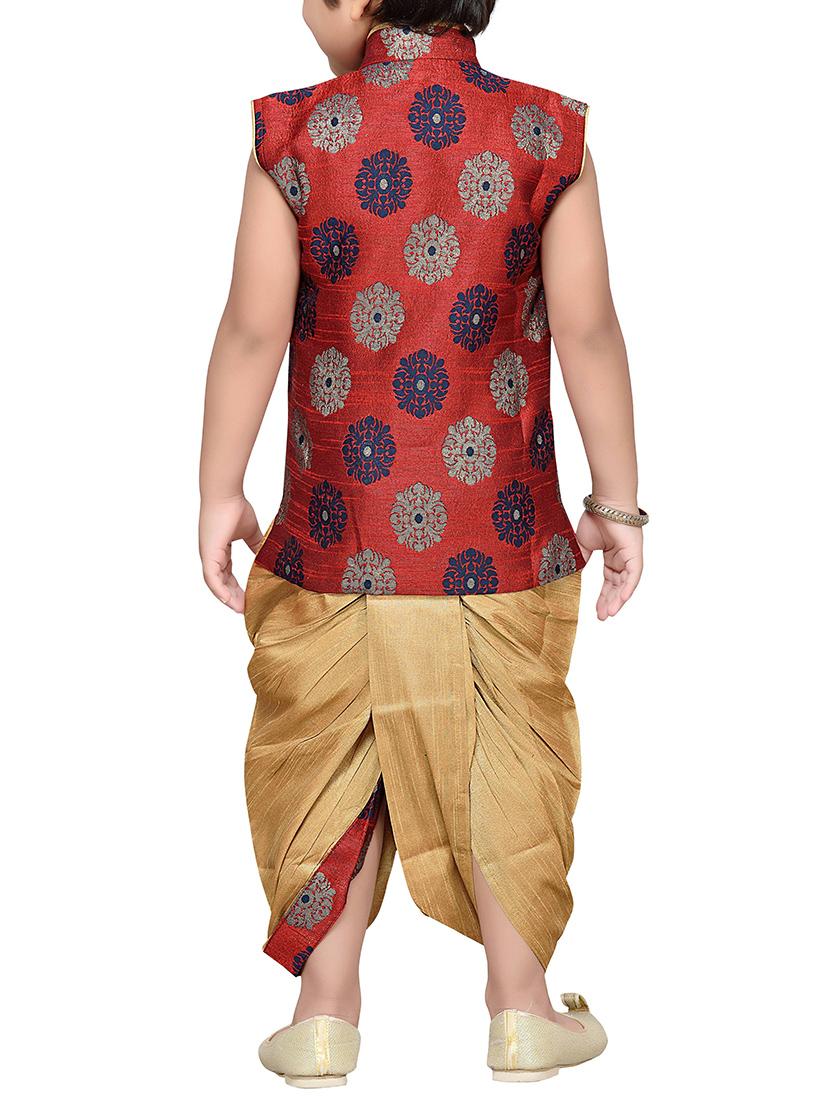 red silk blend kurta sets - 14405615 - Standard Image - 3