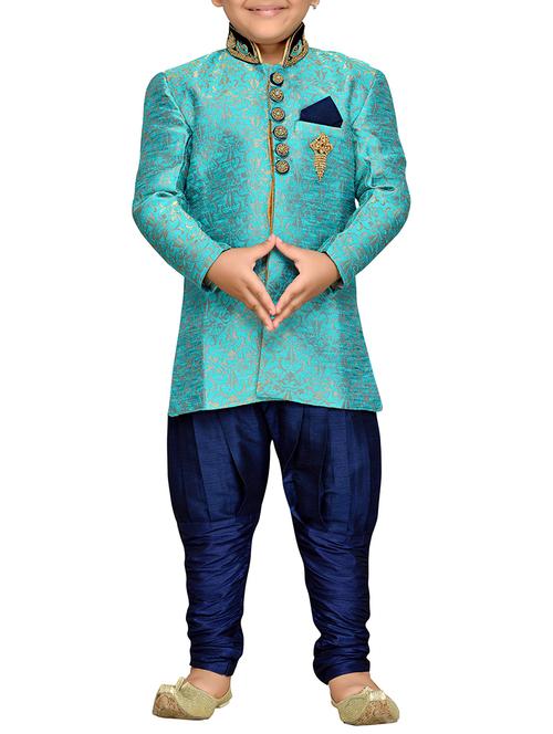 light blue silk blend sherwani sets - 14405617 -  Standard Image - 0