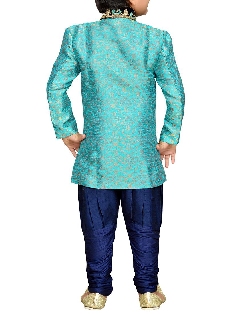 light blue silk blend sherwani sets - 14405617 - Standard Image - 3