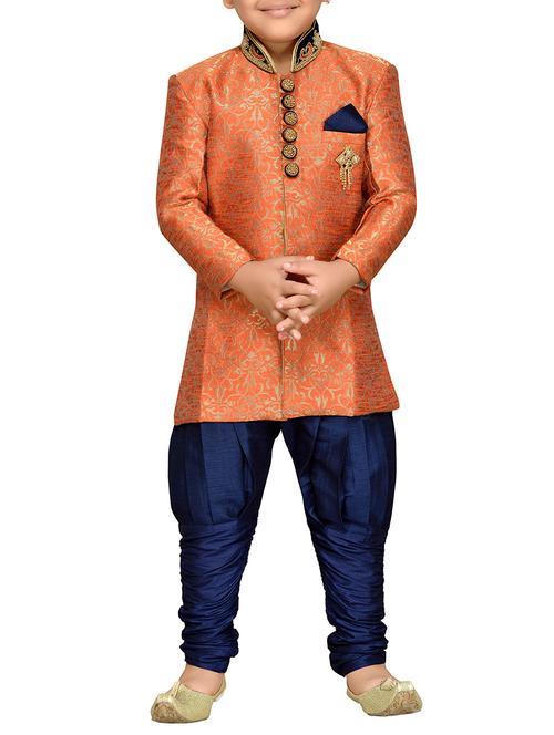 orange silk blend kurta sets - 14405618 -  Standard Image - 0