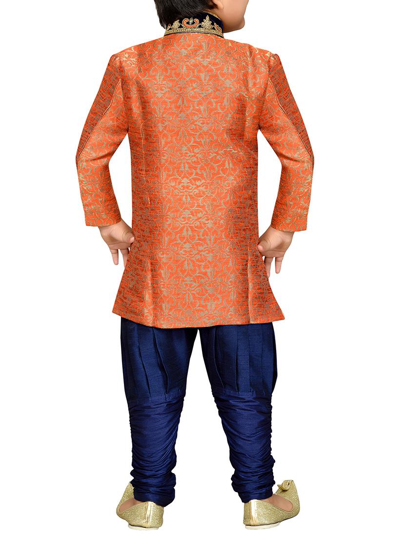 orange silk blend kurta sets - 14405618 - Standard Image - 3
