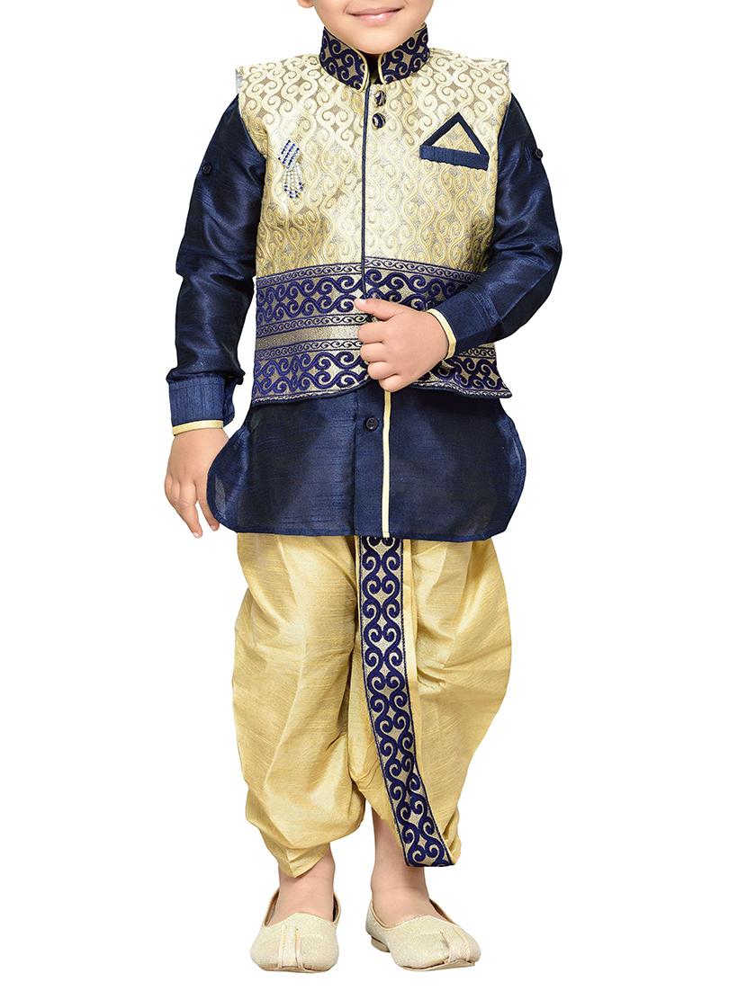 blue silk blend kurta sets - 14405641 -  Zoom Image - 0