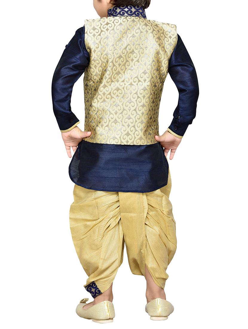 blue silk blend kurta sets - 14405641 - Standard Image - 3