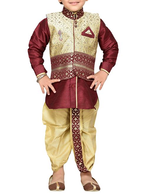 red silk blend dhoti kurta set - 14405643 -  Standard Image - 0