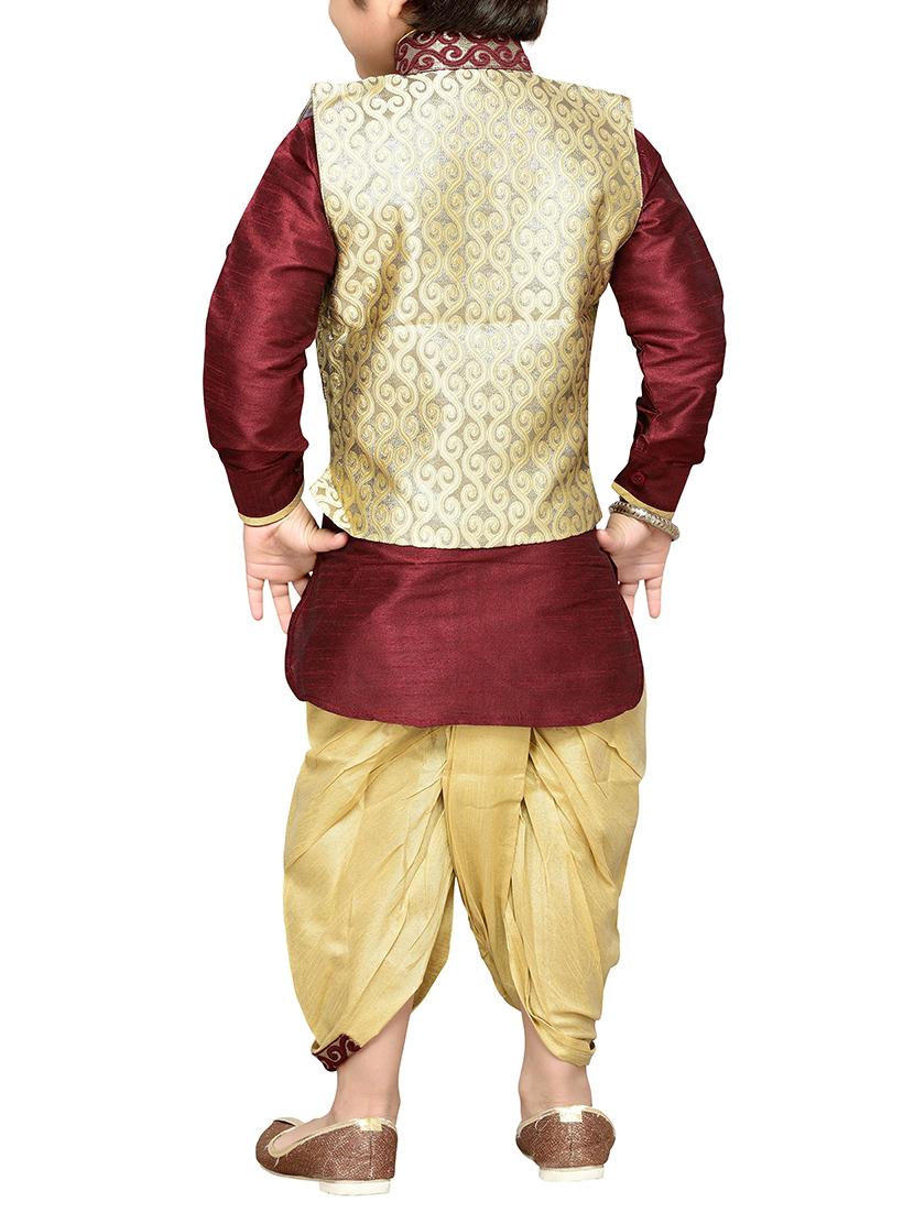 red silk blend dhoti kurta set - 14405643 - Standard Image - 3