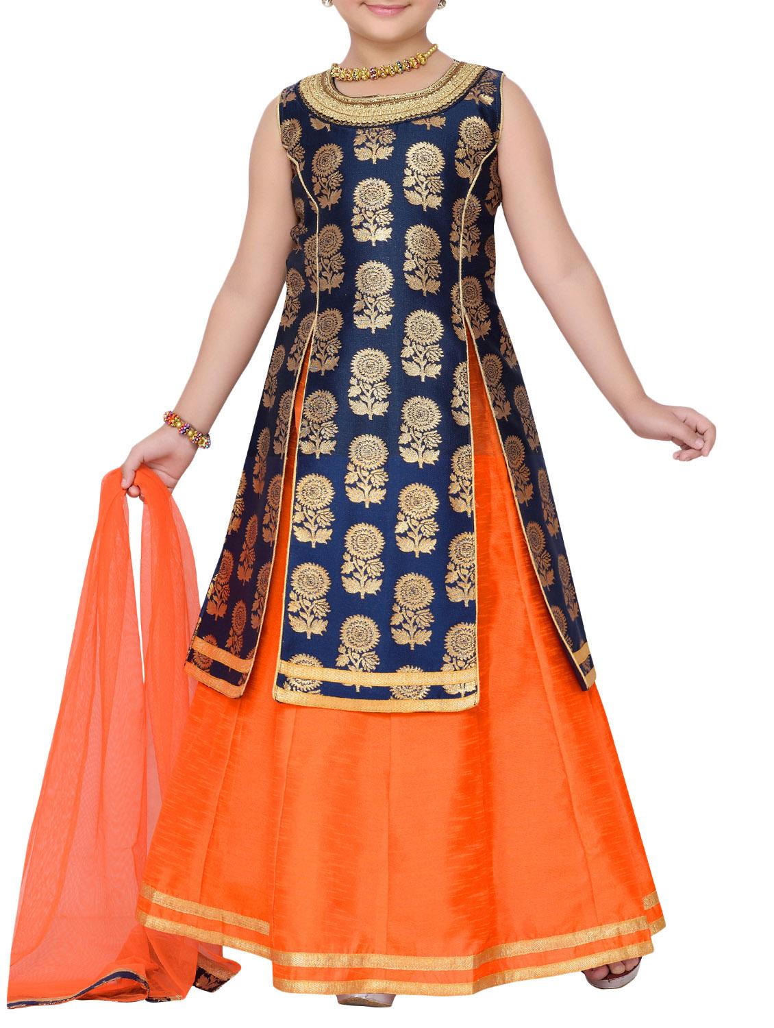 blue silk blend lehenga choli - 14409889 - Zoom Image - 0