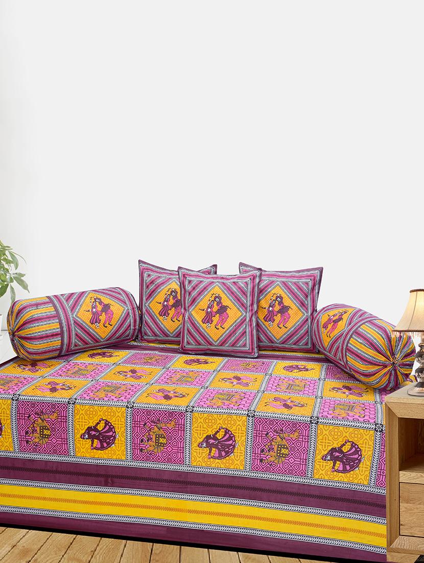 cotton jaipuri printed 6 pcs diwan set - 14411484 -  Zoom Image - 0