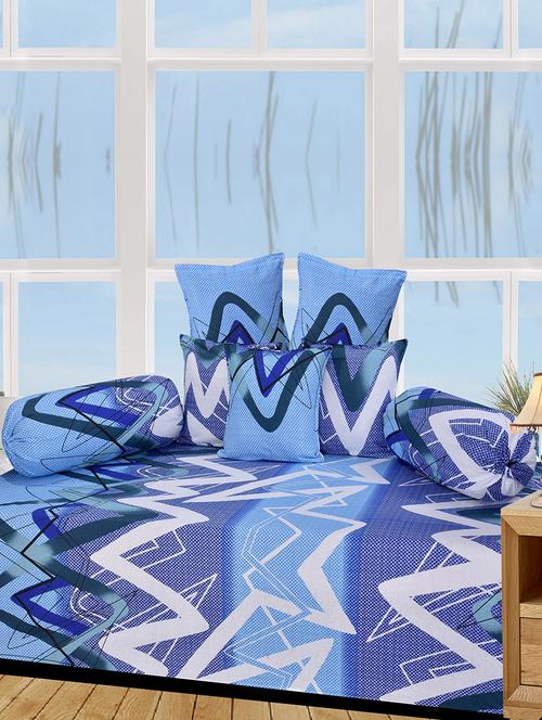 geometric print cotton 8 pcs diwan set - 14411497 -  Standard Image - 0