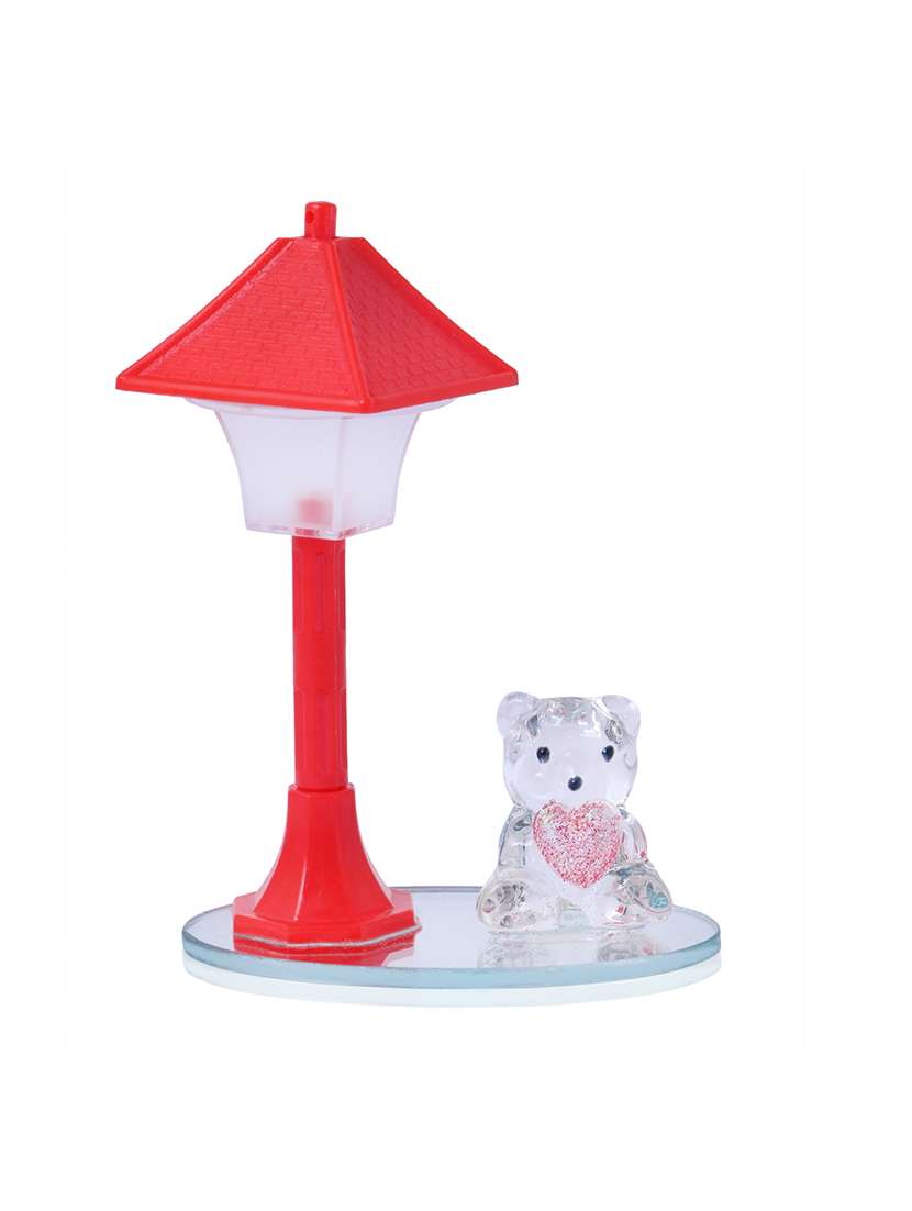 beautiful crystal decoration piece with teddy bear under red led light lampshade