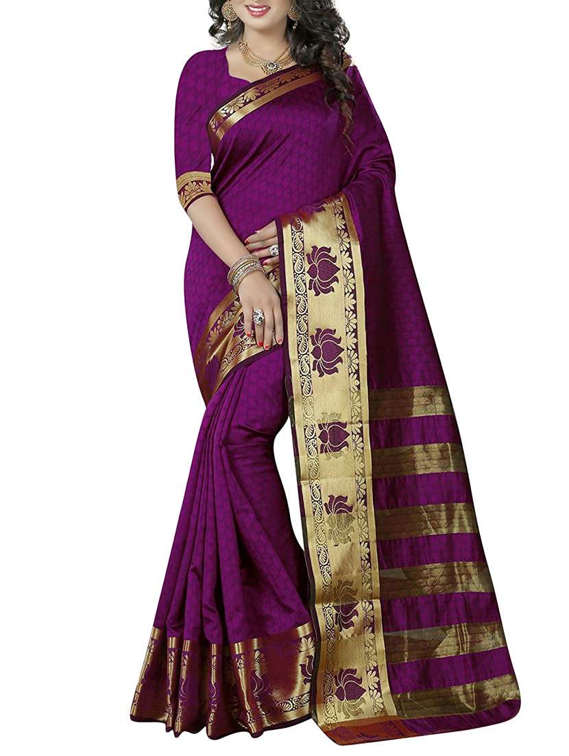 purple woven saree with blouse