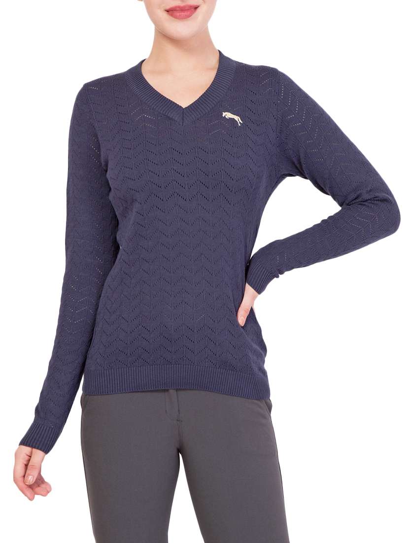 navy blue cotton v neck pullover - 14415730 - Zoom Image - 0