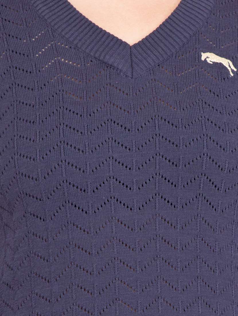 navy blue cotton v neck pullover - 14415730 - Standard Image - 3