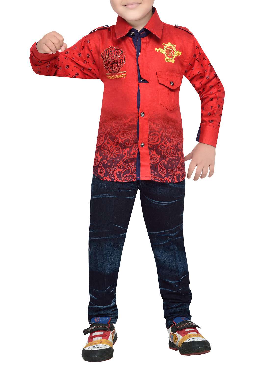 red cotton blend twin set