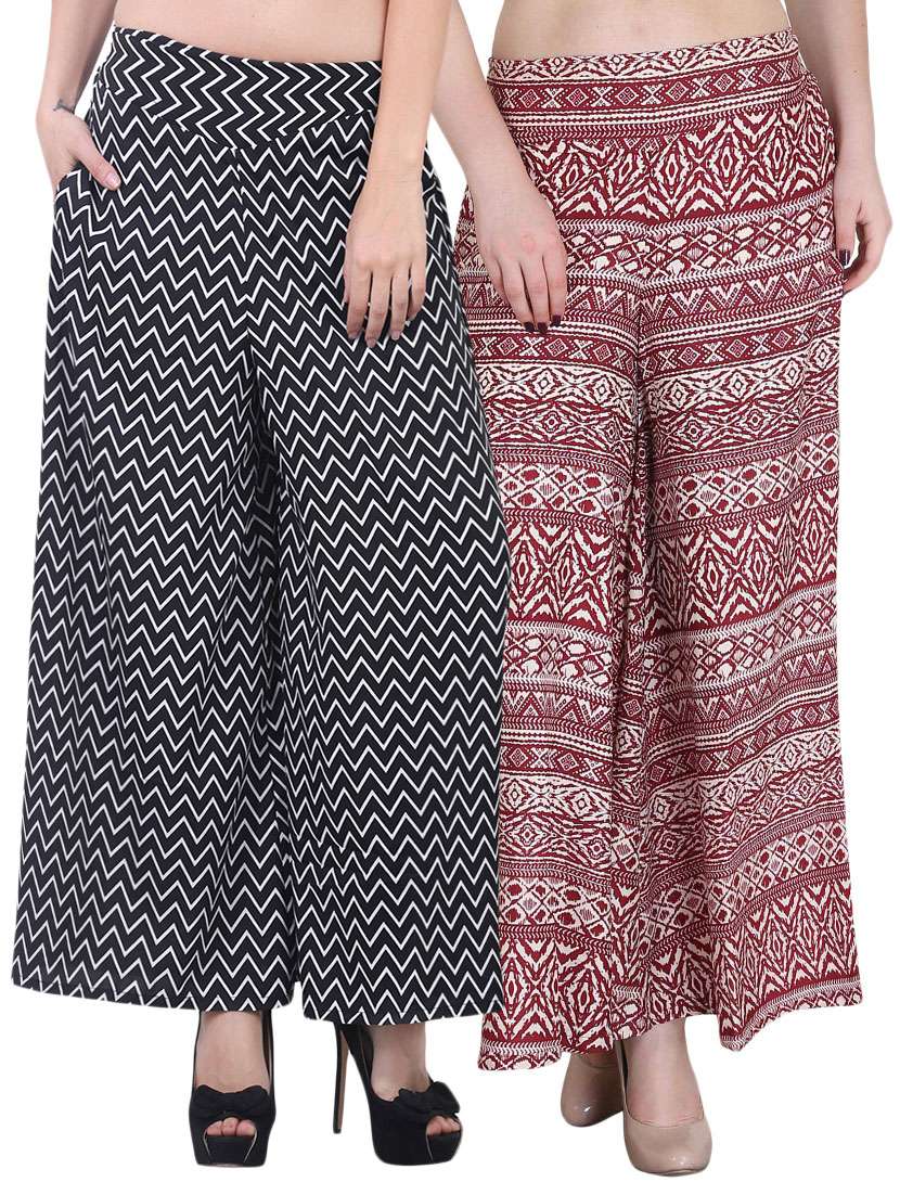 set of 2 printed crepe palazzo