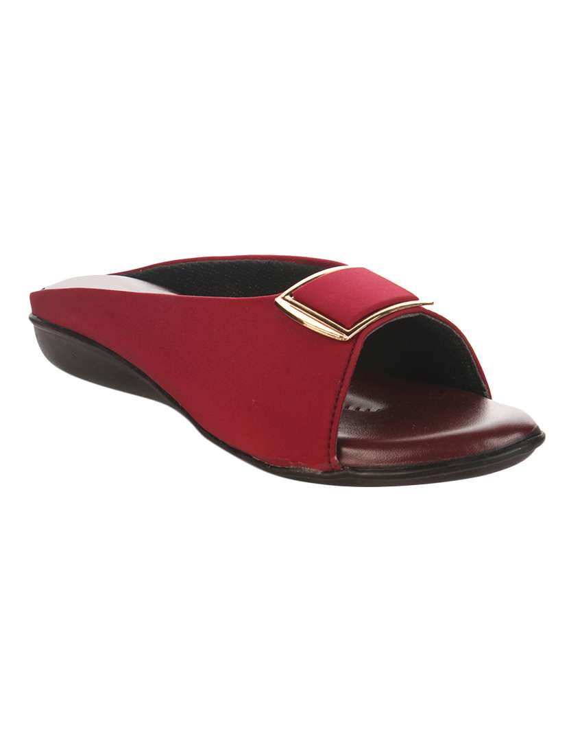 red faux leather slippers