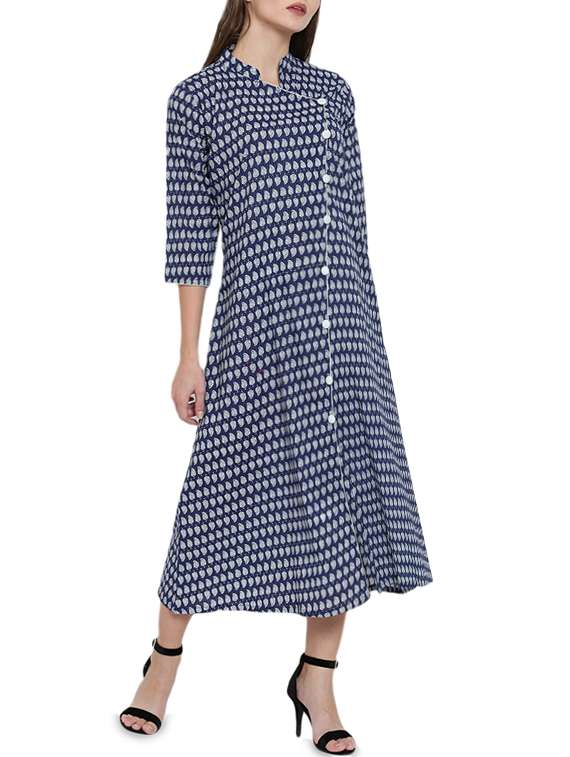 paisley a-line indigo dress