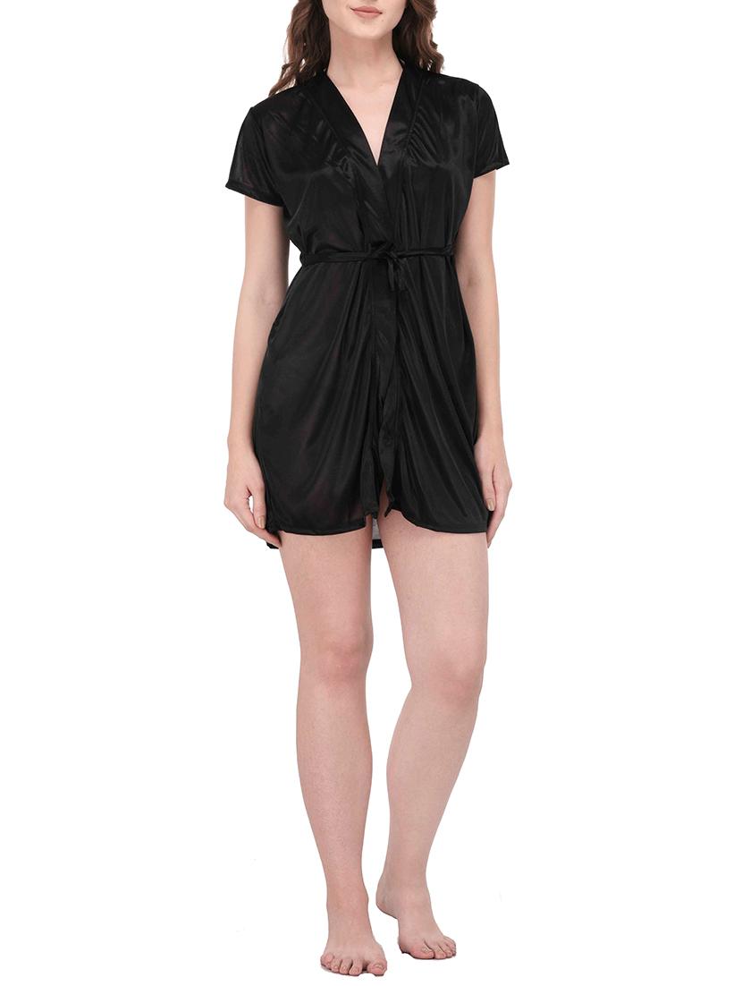 black sleepwear robe with bra panty set - 14420164 - Zoom Image - 0