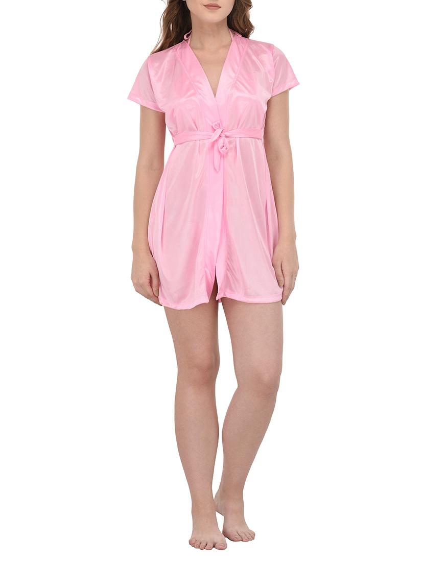 tie front solid nightwear set - 14420168 -  Zoom Image - 0