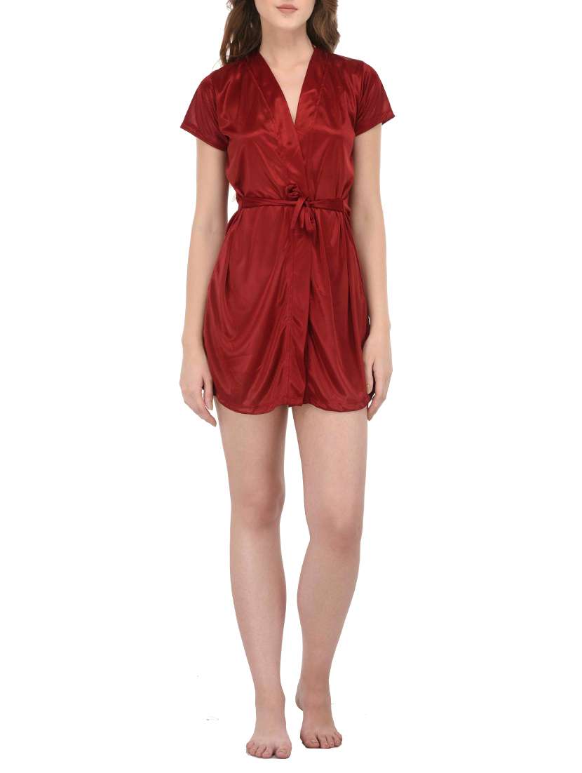 maroon solid nightwear set - 14420170 -  Zoom Image - 0