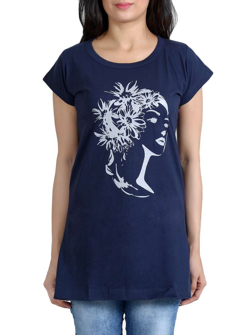 navy blue printed cotton tee