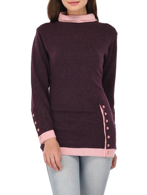 purple woollen turtle neck pullover - 14422123 - Standard Image - 0