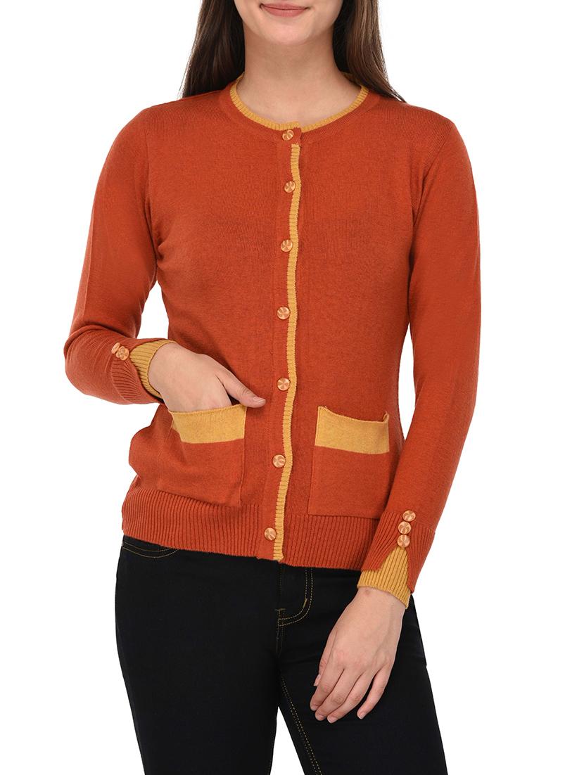 brown color block cardigan - 14422128 -  Zoom Image - 0
