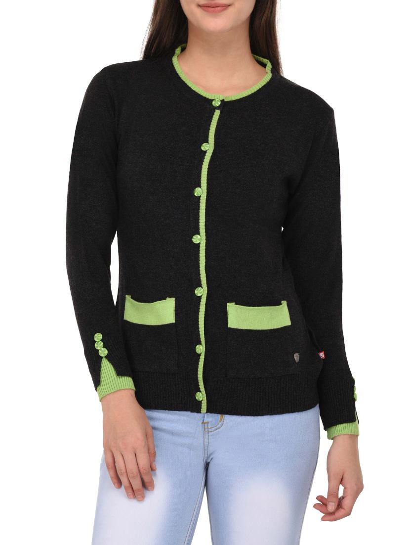 black color block woolen cardigan - 14422130 -  Zoom Image - 0