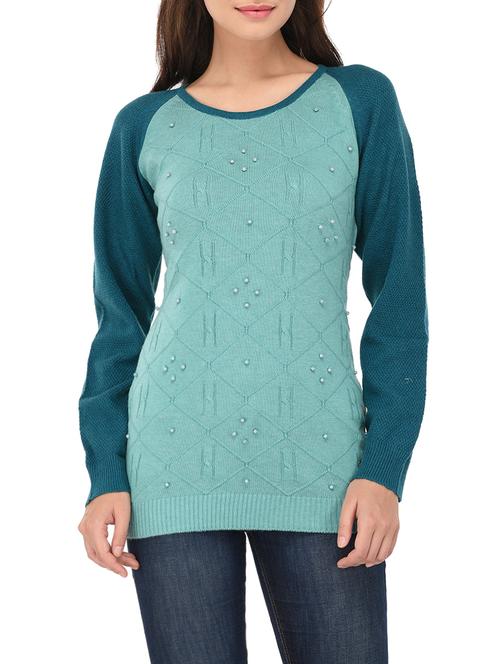 blue woollen pearl embellished pullover - 14422132 - Standard Image - 0