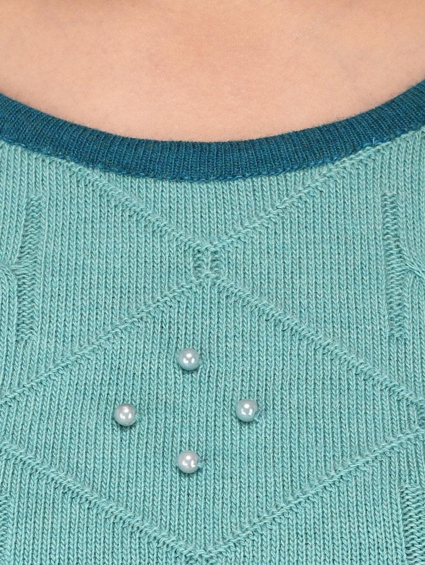 blue woollen pearl embellished pullover - 14422132 - Standard Image - 3