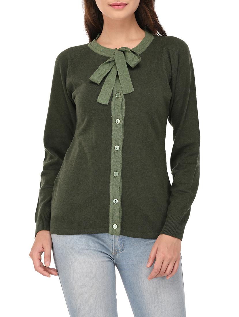 olive green woolen cardigan - 14422135 - Zoom Image - 0