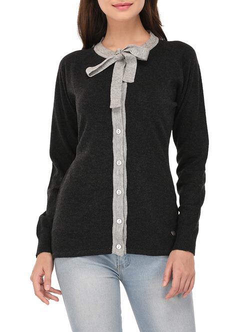 dark grey wool regular cardigan - 14422138 - Standard Image - 0