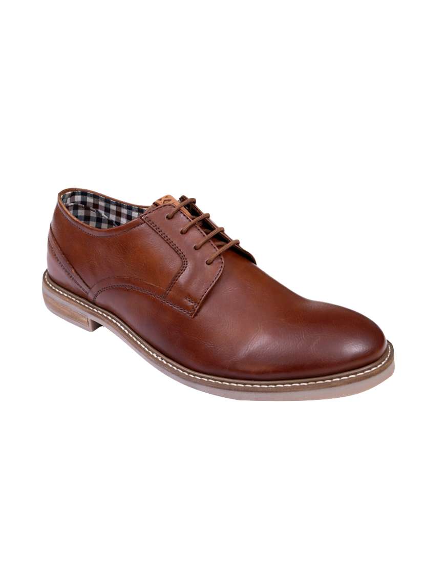 brown leatherette laceup derbies